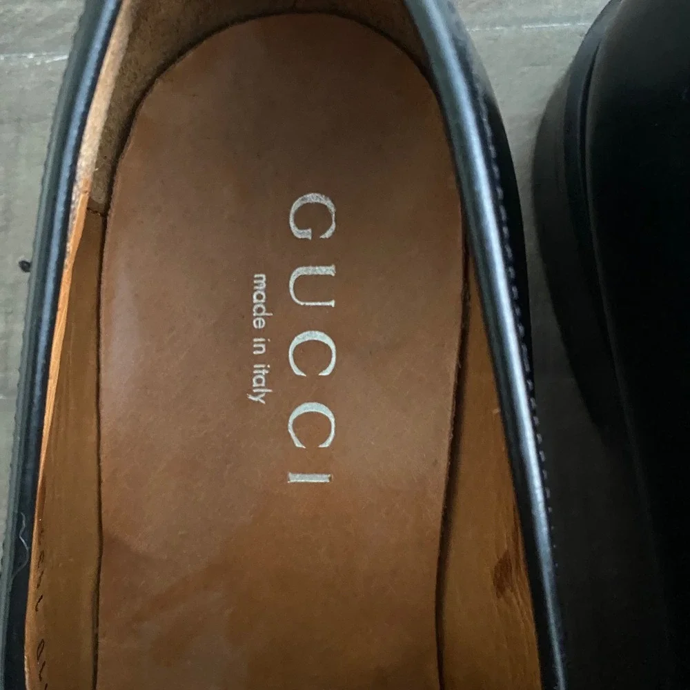Gucci Mens Black Leather Square Toe Horsebit Loafers Size 11